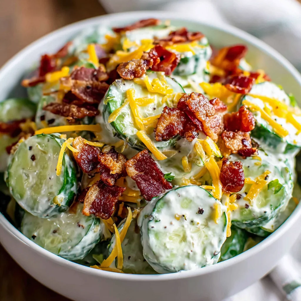 Creamy Cucumber Salad with Bacon and Cheese