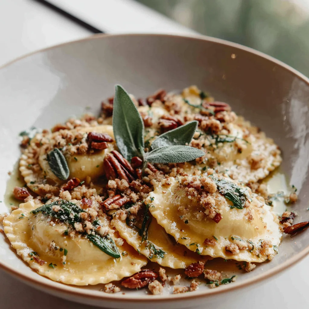 Pumpkin Ravioli with Pecan Crumble