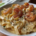 creamy shrimp fettuccine pasta with alfredo sauce