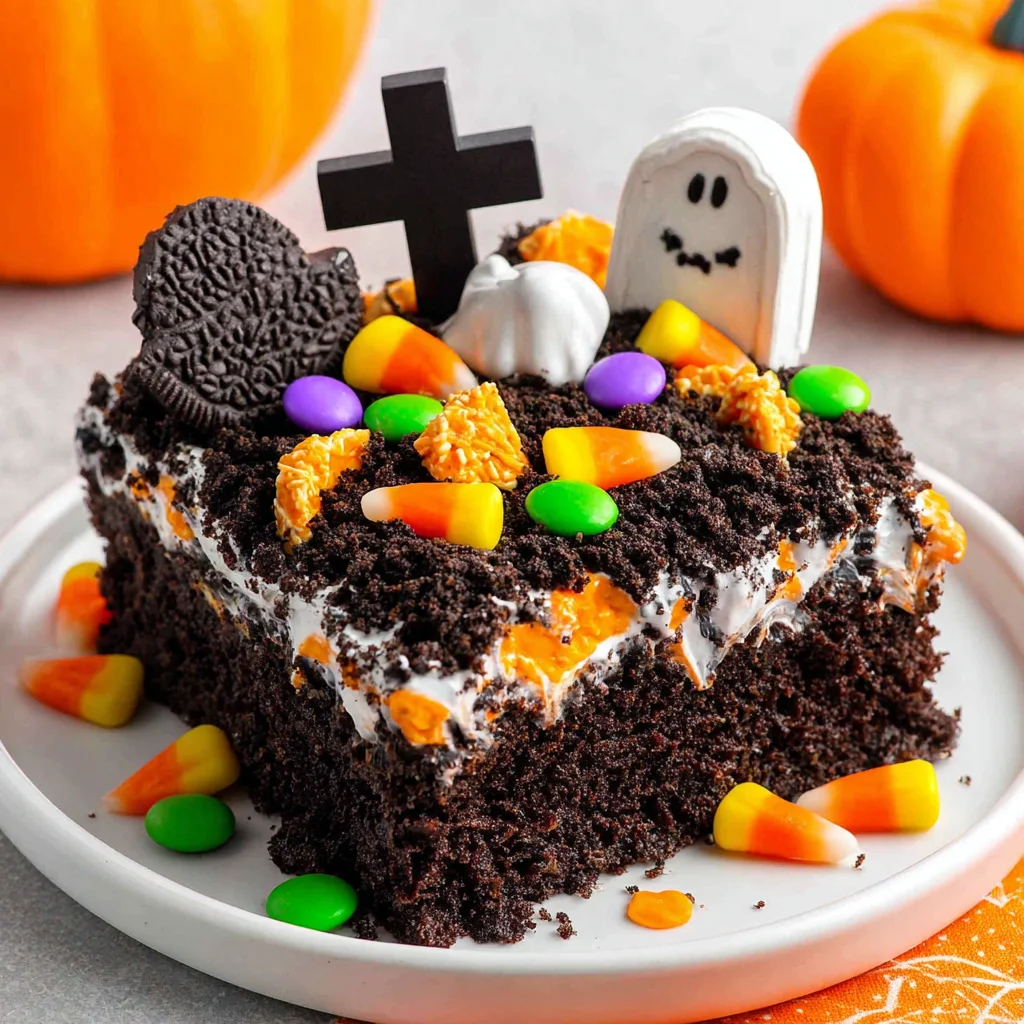 Halloween Graveyard Chocolate Poke Cake