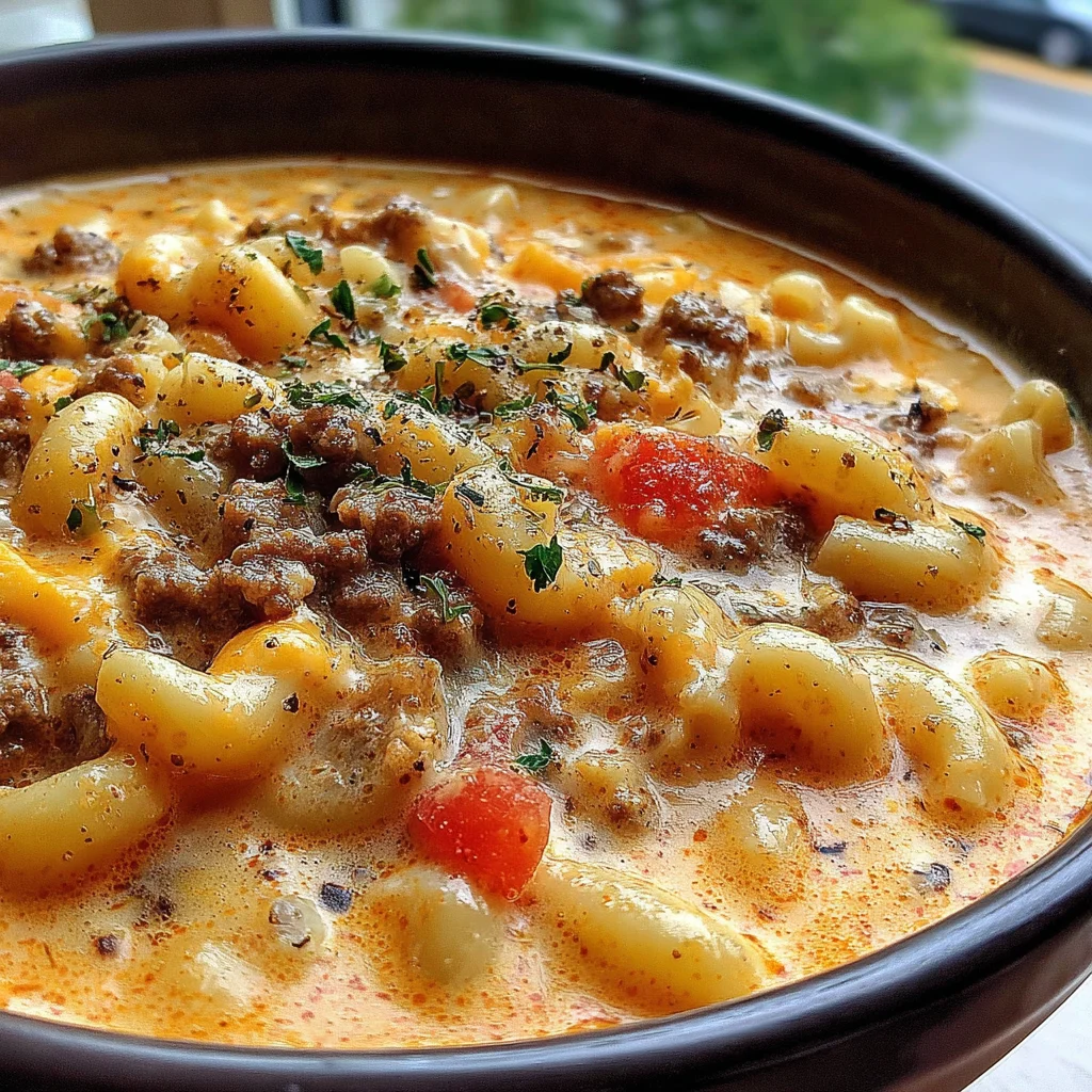 One-Pot Macaroni Cheeseburger Soup