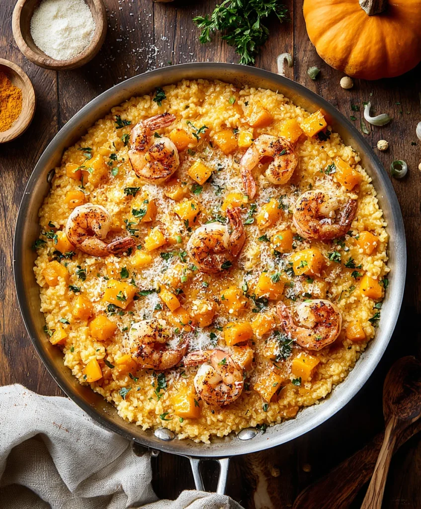 Cheesy Butternut Squash Rice With Shrimp