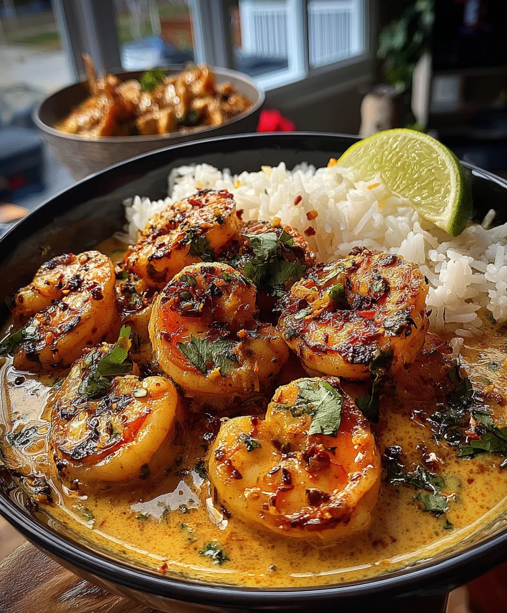 Creamy Coconut Shrimp with Curry Leaves, Turmeric, and Fresh Cilantro