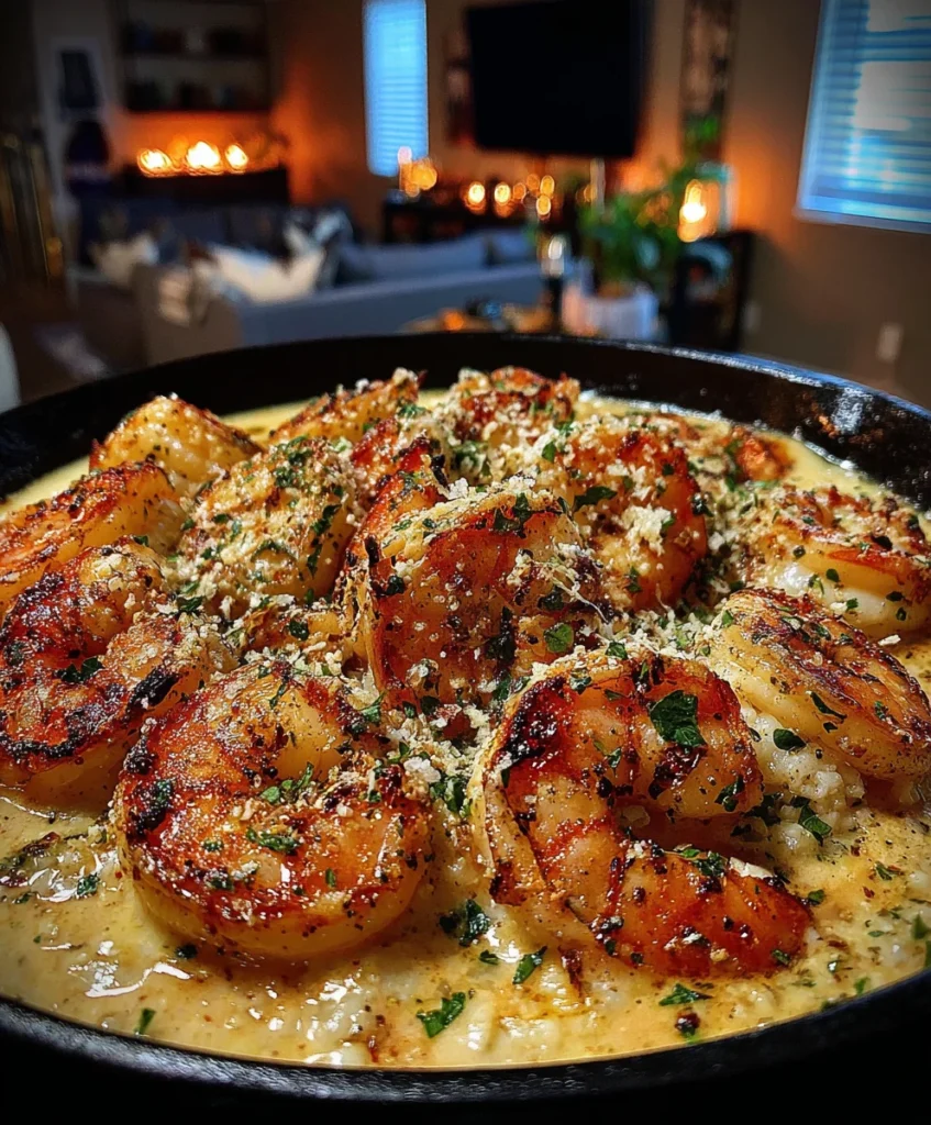 Creamy Garlic Shrimp with Parmesan Cheese, Italian Seasoning, and Heavy Cream