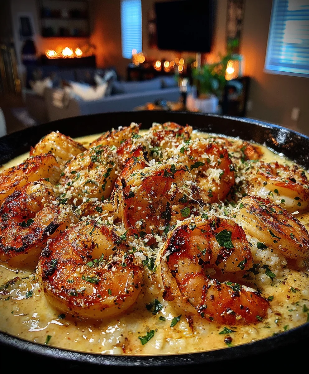 Creamy Garlic Shrimp with Parmesan Cheese, Italian Seasoning, and Heavy Cream