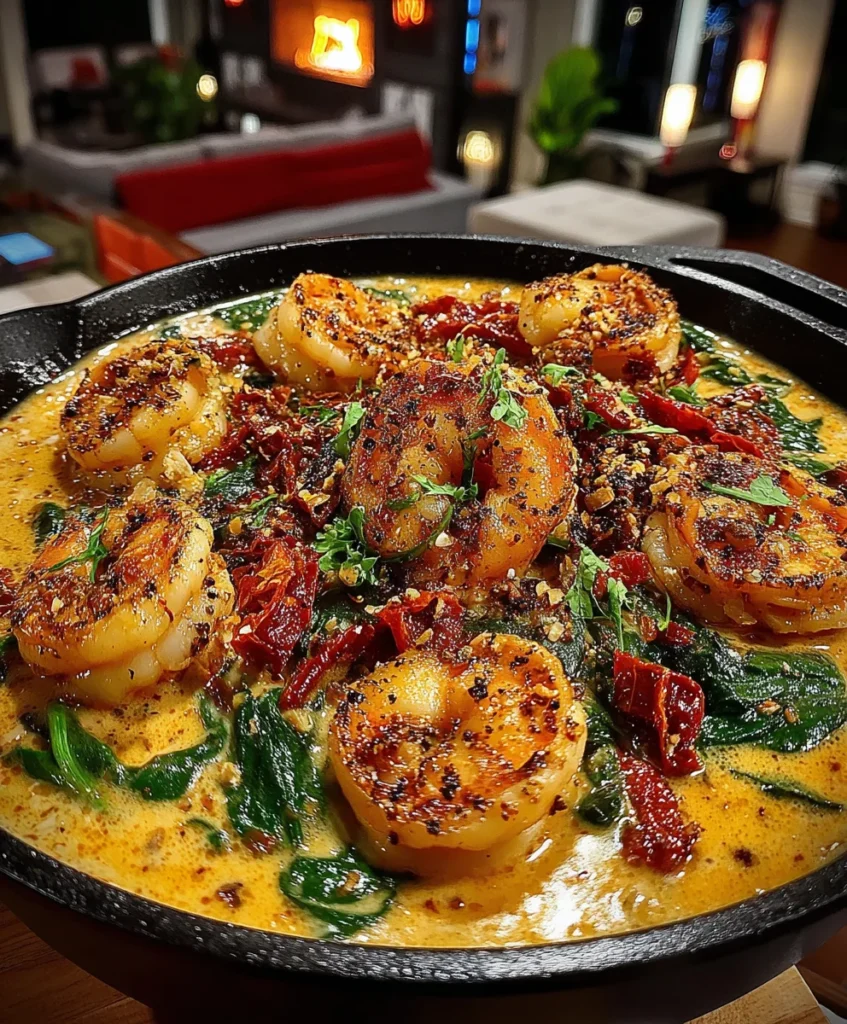 Creamy Tuscan Shrimp with Spinach, Sun-Dried Tomatoes, and Italian Seasoning