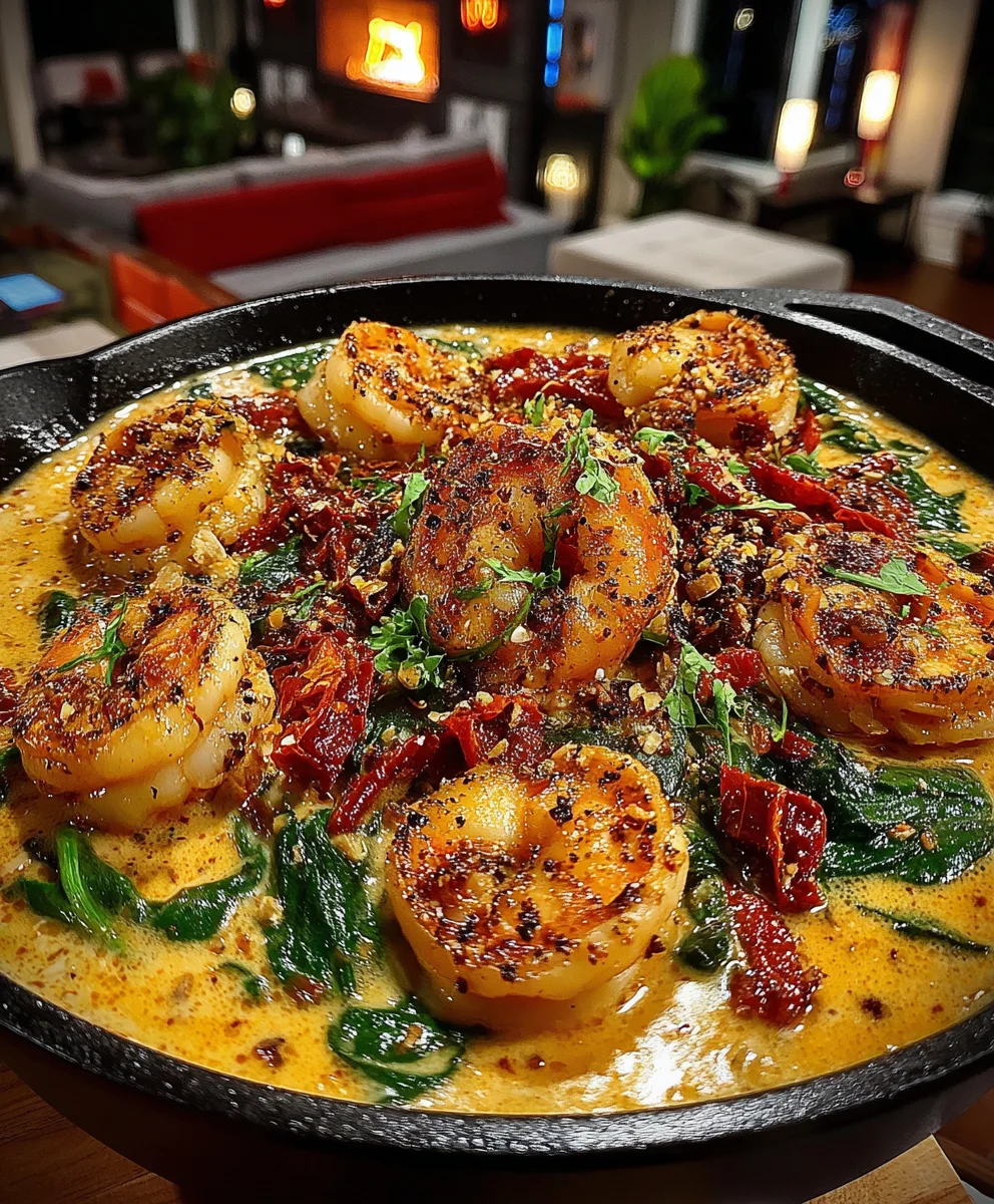 Creamy Tuscan Shrimp with Spinach, Sun-Dried Tomatoes, and Italian Seasoning