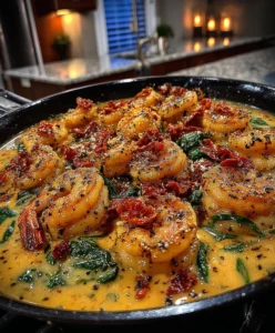 Creamy Tuscan Shrimp with Sun-Dried Tomatoes, Spinach, and Parmesan Garlic Sauce