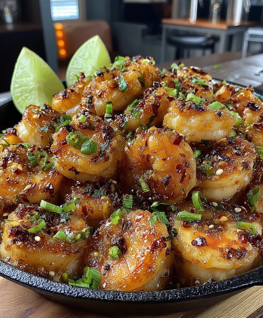 Crispy Pan-Seared Shrimp with Garlic, Chili Oil, Lime Juice, and Green Onions
