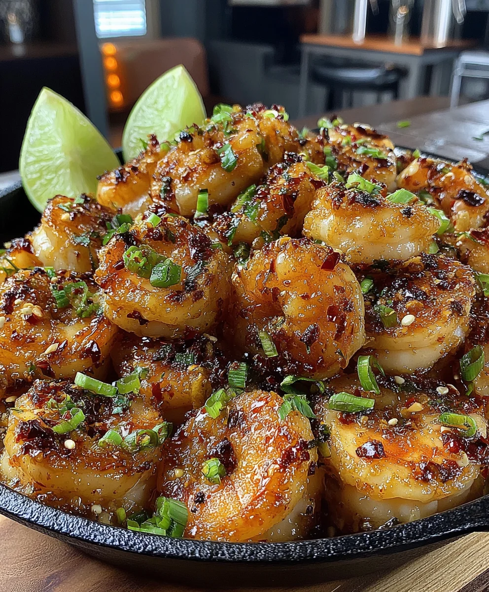 Crispy Pan-Seared Shrimp with Garlic, Chili Oil, Lime Juice, and Green Onions