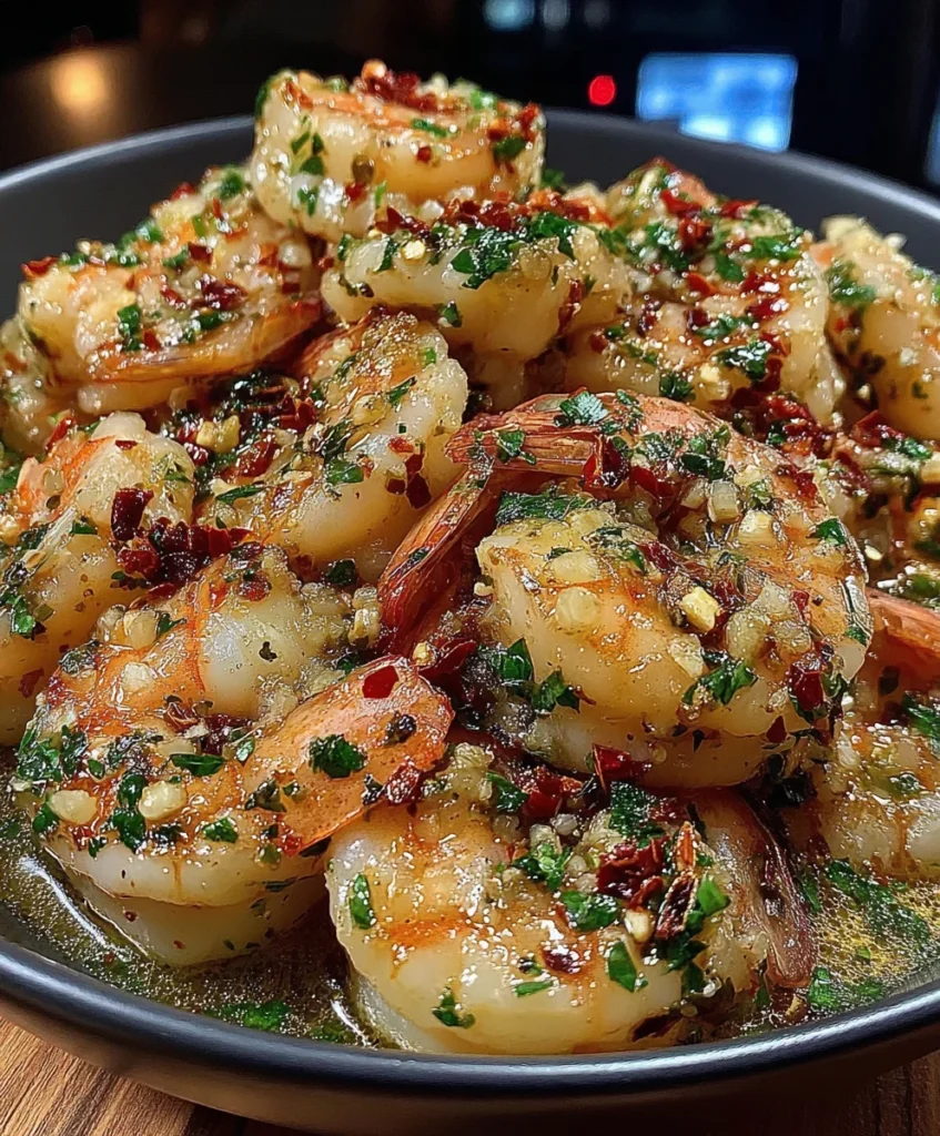 Garlic Lemon Butter Shrimp with Red Chili Flakes, Parsley, and Black Pepper