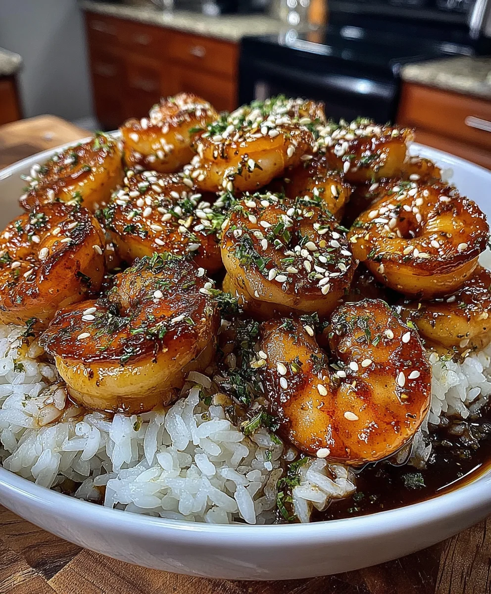 Teriyaki-Style Shrimp with Ginger, Garlic, Soy Sauce, and Sesame Seeds
