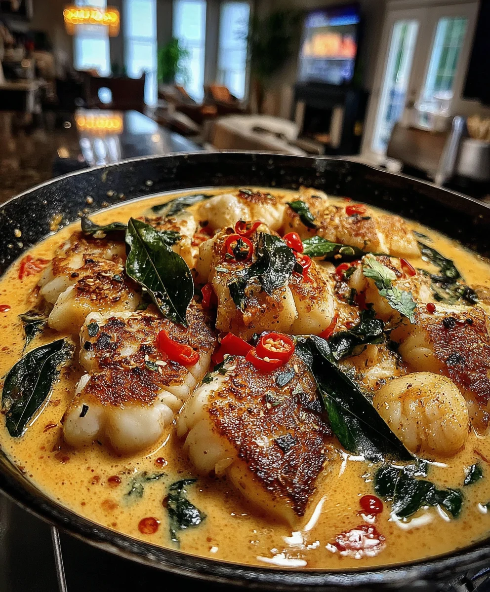 Alaska Pollock Curry with Coconut Milk, Turmeric, and Curry Leaves