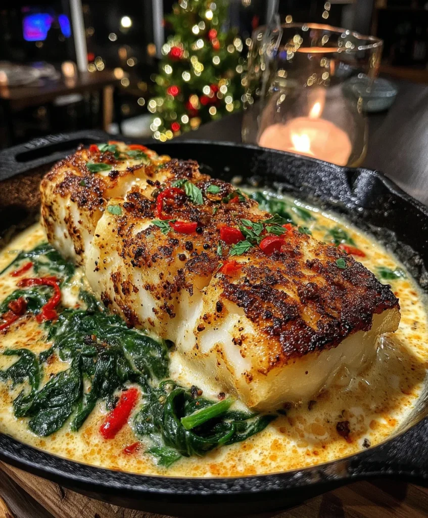 Baked Cod with Creamy Spinach and Parmesan Sauce
