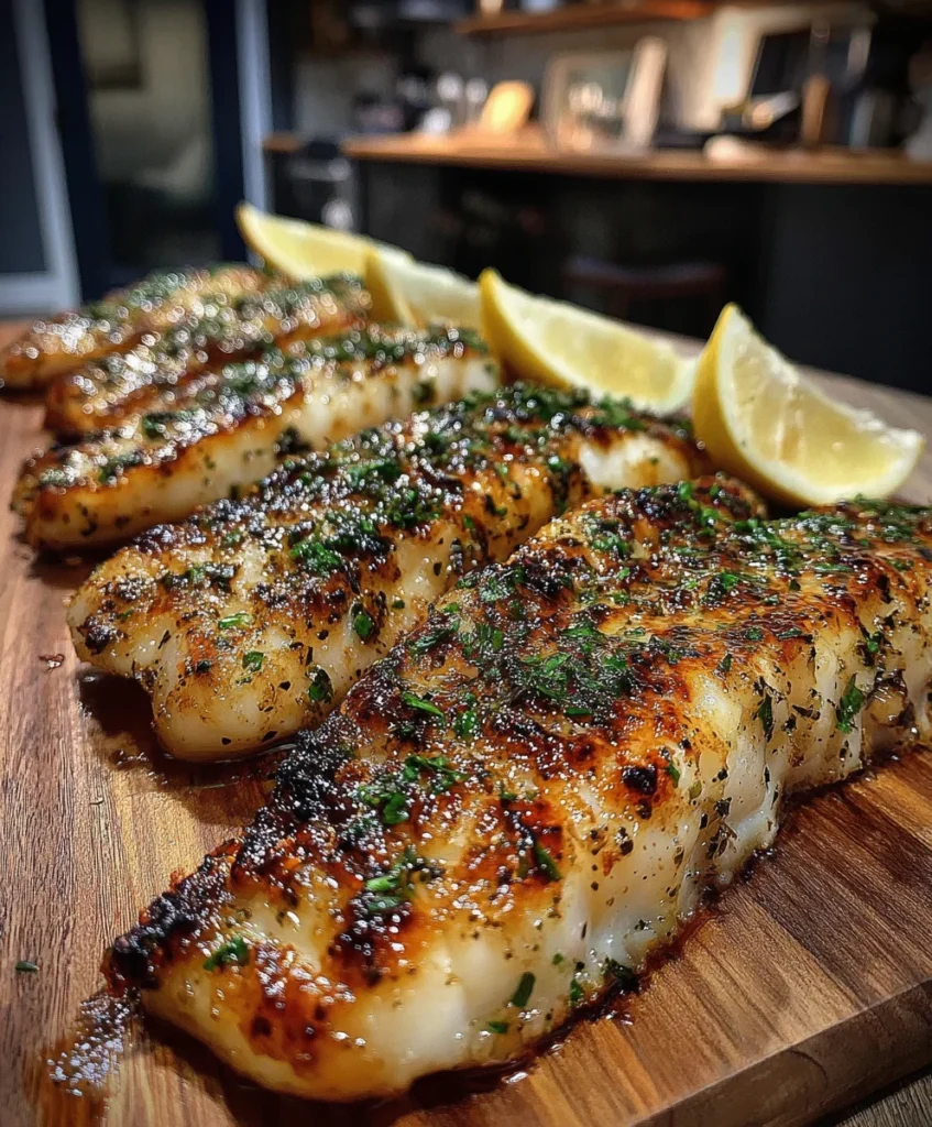 Butter Garlic Alaska Pollock with Lemon Juice, Black Pepper, and Parsley