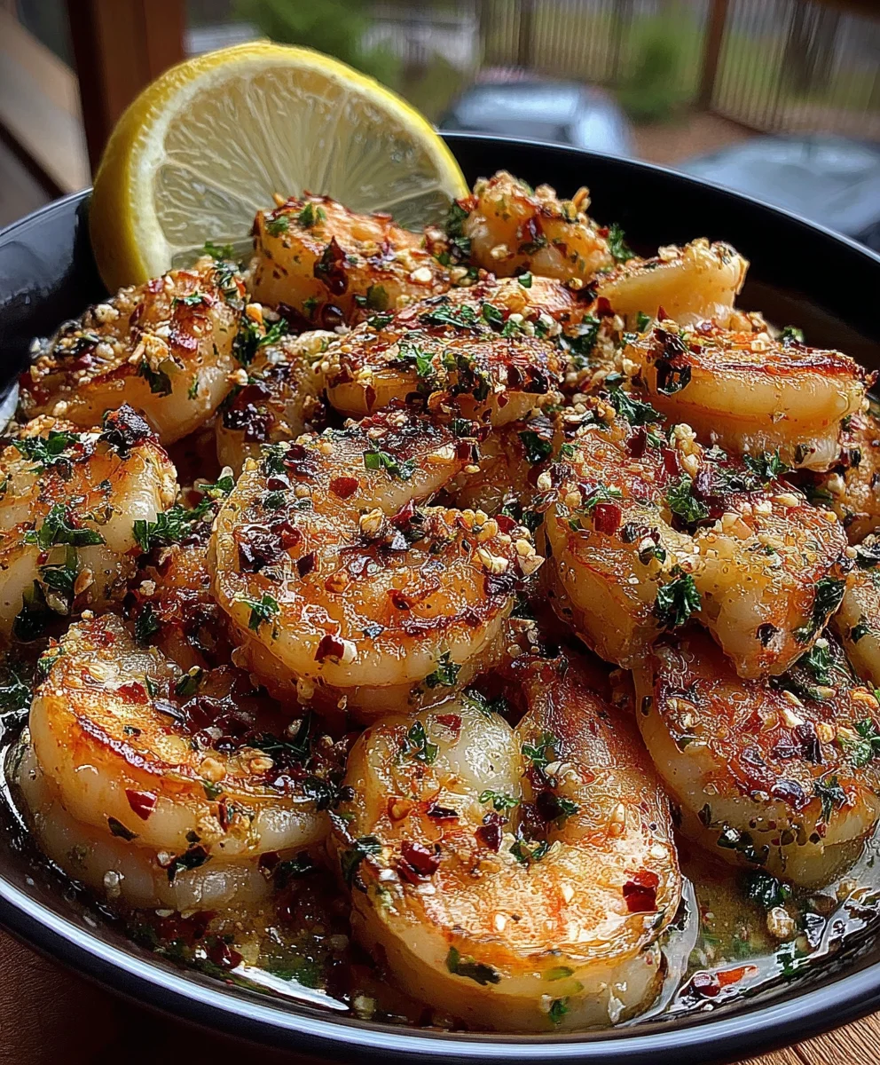Butter Garlic Shrimp with Chili Flakes, Lemon Juice, and Fresh Parsley