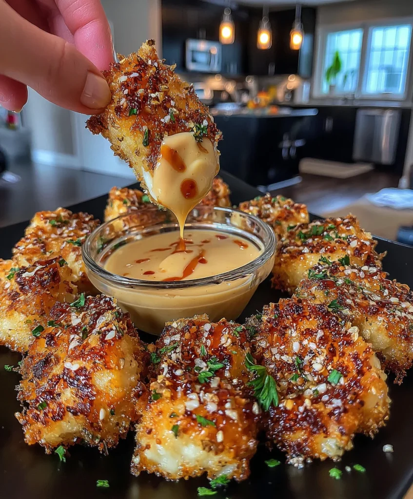 Crispy Garlic Cod Bites with Honey Sriracha Sauce