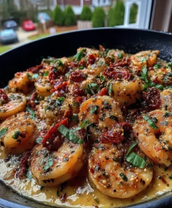 Garlic Butter Shrimp with Sun-Dried Tomatoes and Fresh Basil
