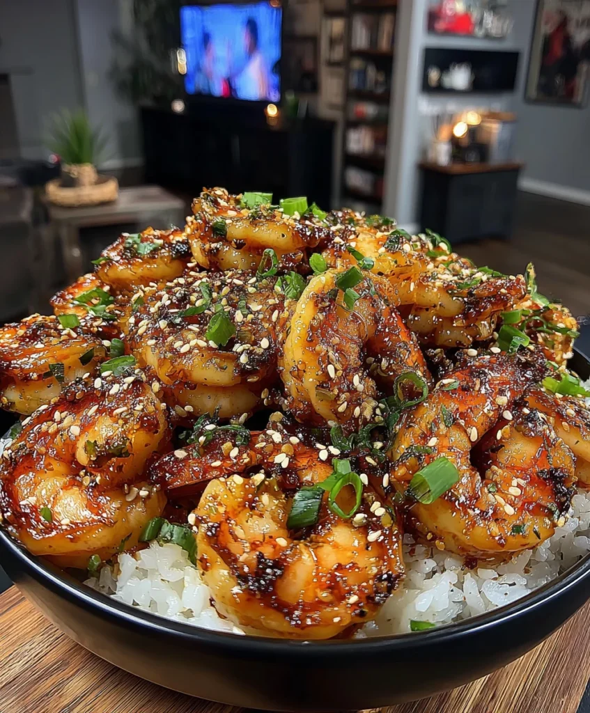 Honey Chili Shrimp with Ginger, Sesame Seeds, and Scallions