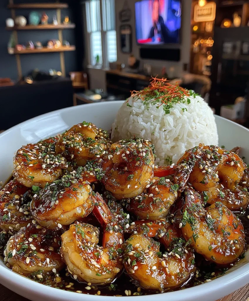 Honey Garlic Shrimp with Ginger, Soy Sauce, and Toasted Sesame Seeds