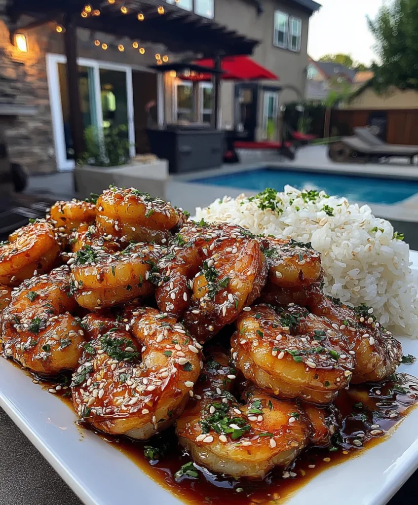 Honey Garlic Shrimp with Soy Sauce, Ginger, and Sesame Seeds