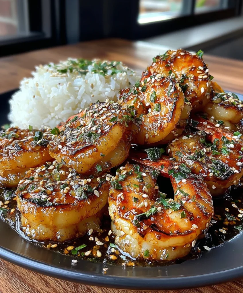 Honey Garlic Shrimp with Soy Sauce, Ginger, and Toasted Sesame Seeds