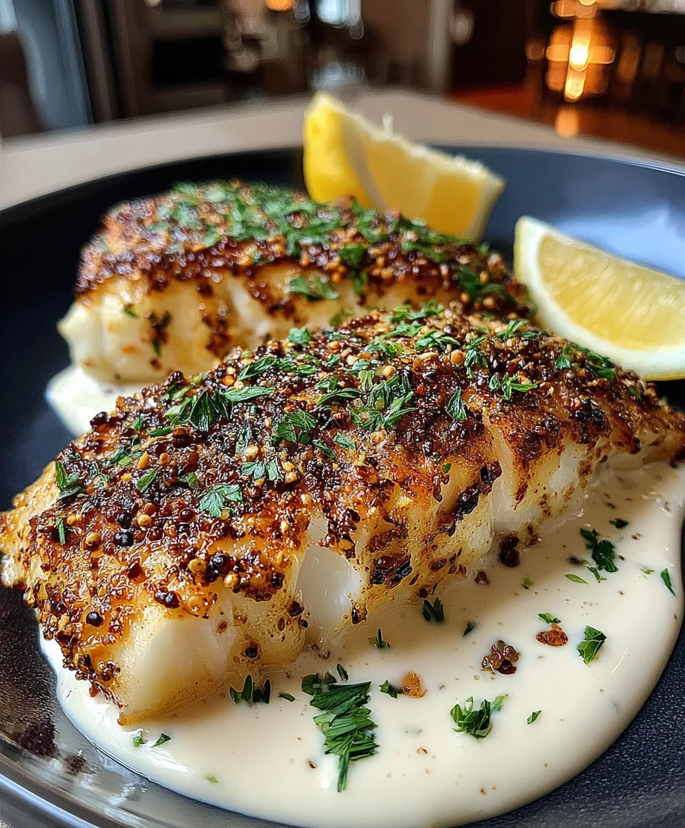 Honey Mustard Cod with Fresh Herb Yogurt Sauce