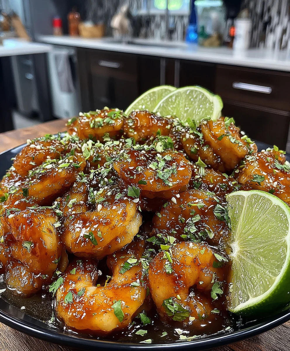 Honey Sriracha Shrimp with Lime Juice, Soy Sauce, and Fresh Cilantro