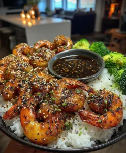Honey Sriracha Shrimp with Sesame Soy Glaze