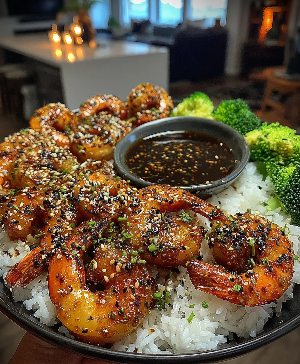 Honey Sriracha Shrimp with Sesame Soy Glaze