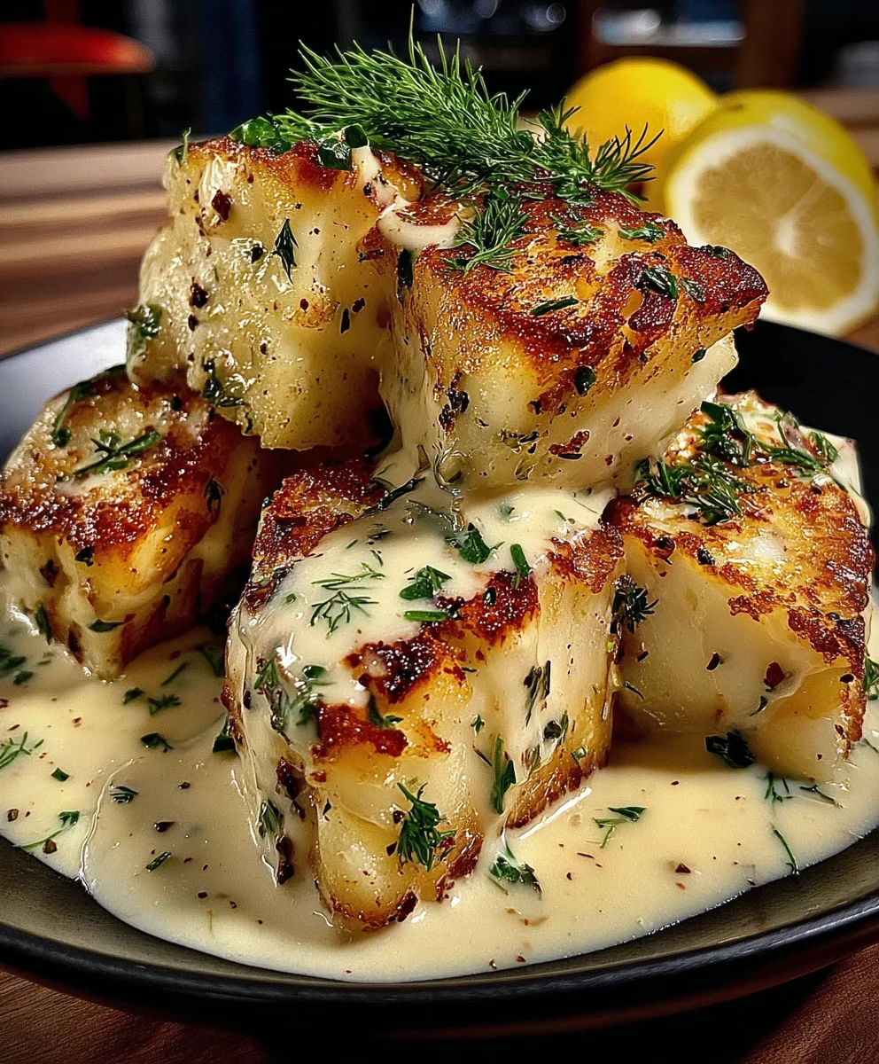 Lemon Butter Cod Cubes with Dill Cream Sauce