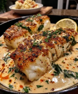 Lemon Garlic Butter Cod with Creamy Herb Sauce
