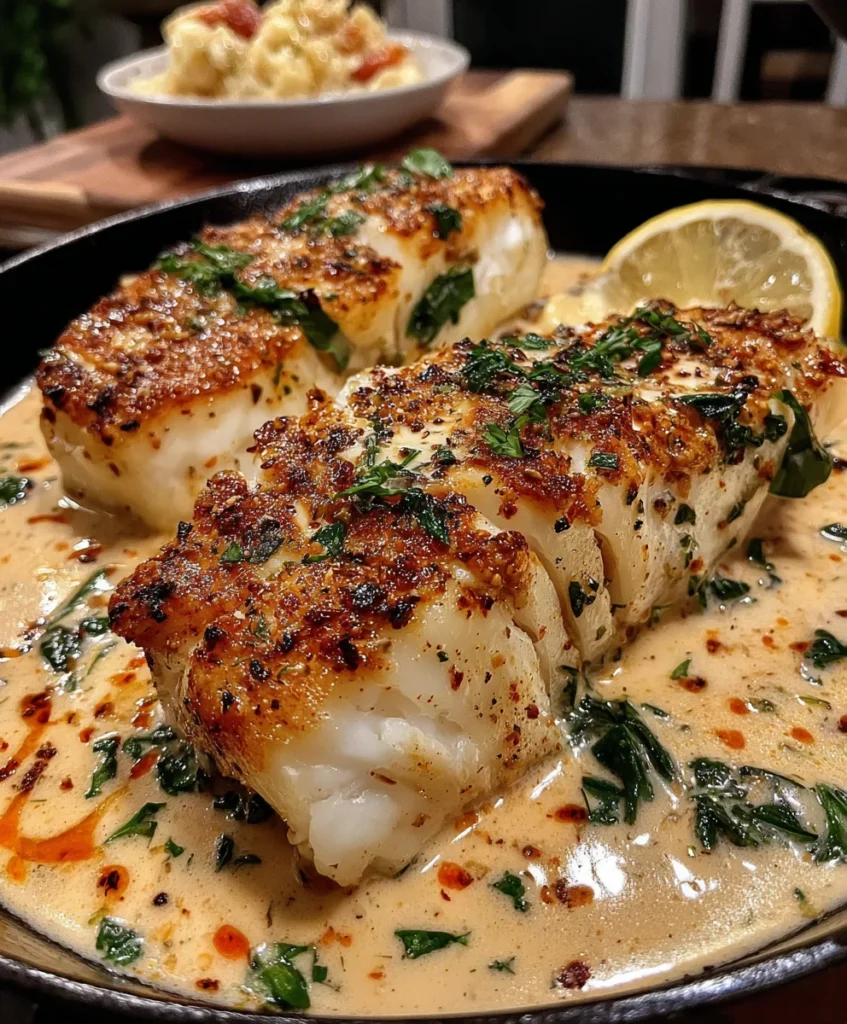 Lemon Garlic Butter Cod with Creamy Herb Sauce