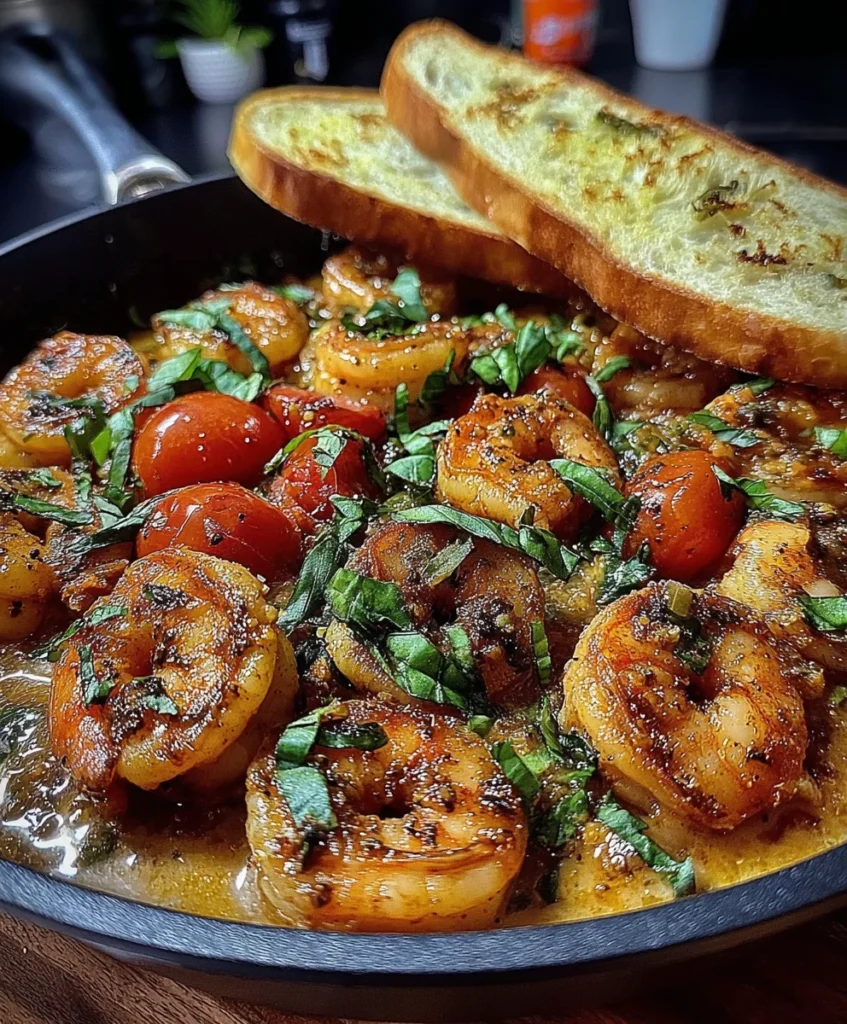 Mediterranean Shrimp Sauté with Olive Oil, Garlic, Tomatoes, and Fresh Basil