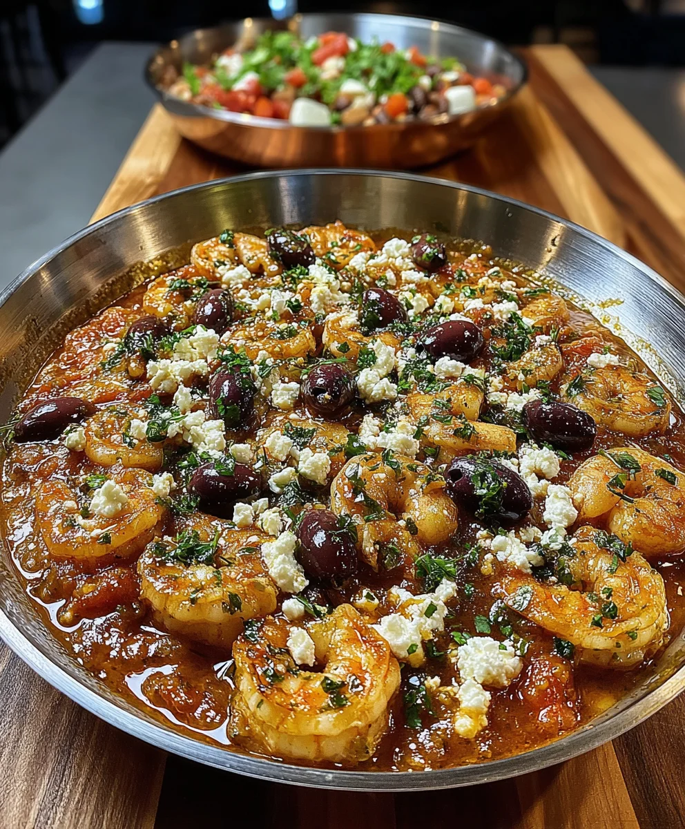 Mediterranean Shrimp with Crushed Tomatoes, Feta, and Kalamata Olives