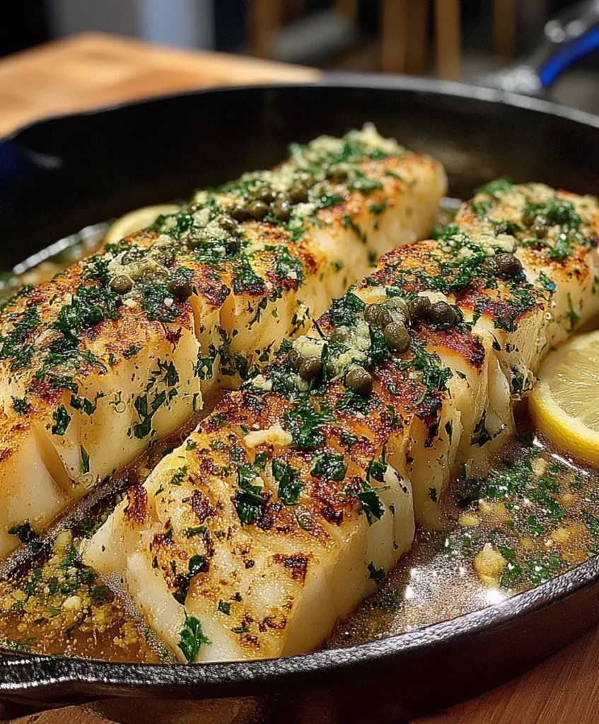 Pan Seared Alaska Pollock with Herb Butter, Lemon Zest, and Capers