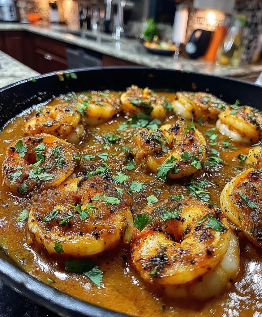Shrimp Masala with Tomato Gravy, Aromatic Spices, and Fresh Cilantro