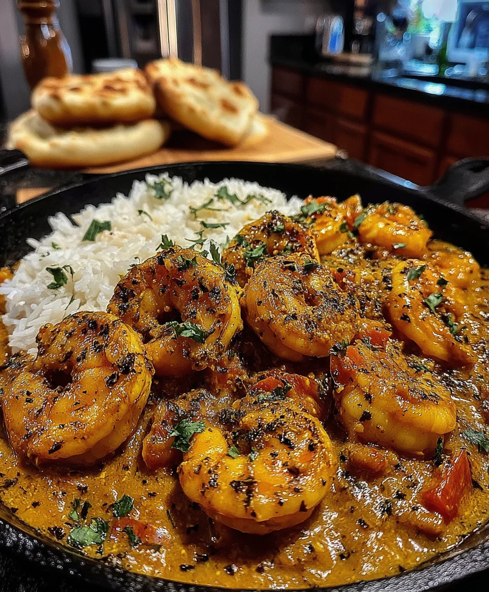 Shrimp Masala with Tomato, Onion, Ginger, Garlic, and Aromatic Indian Spices