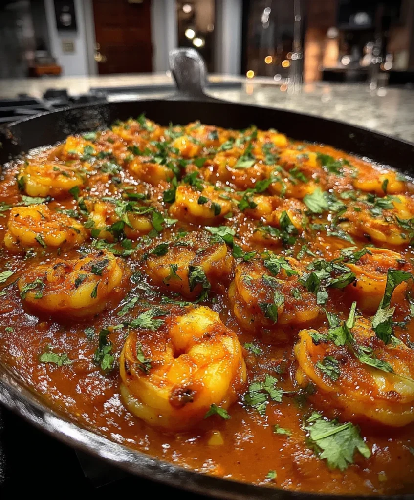 Shrimp Masala with Tomato Sauce, Garam Masala, and Fresh Cilantro