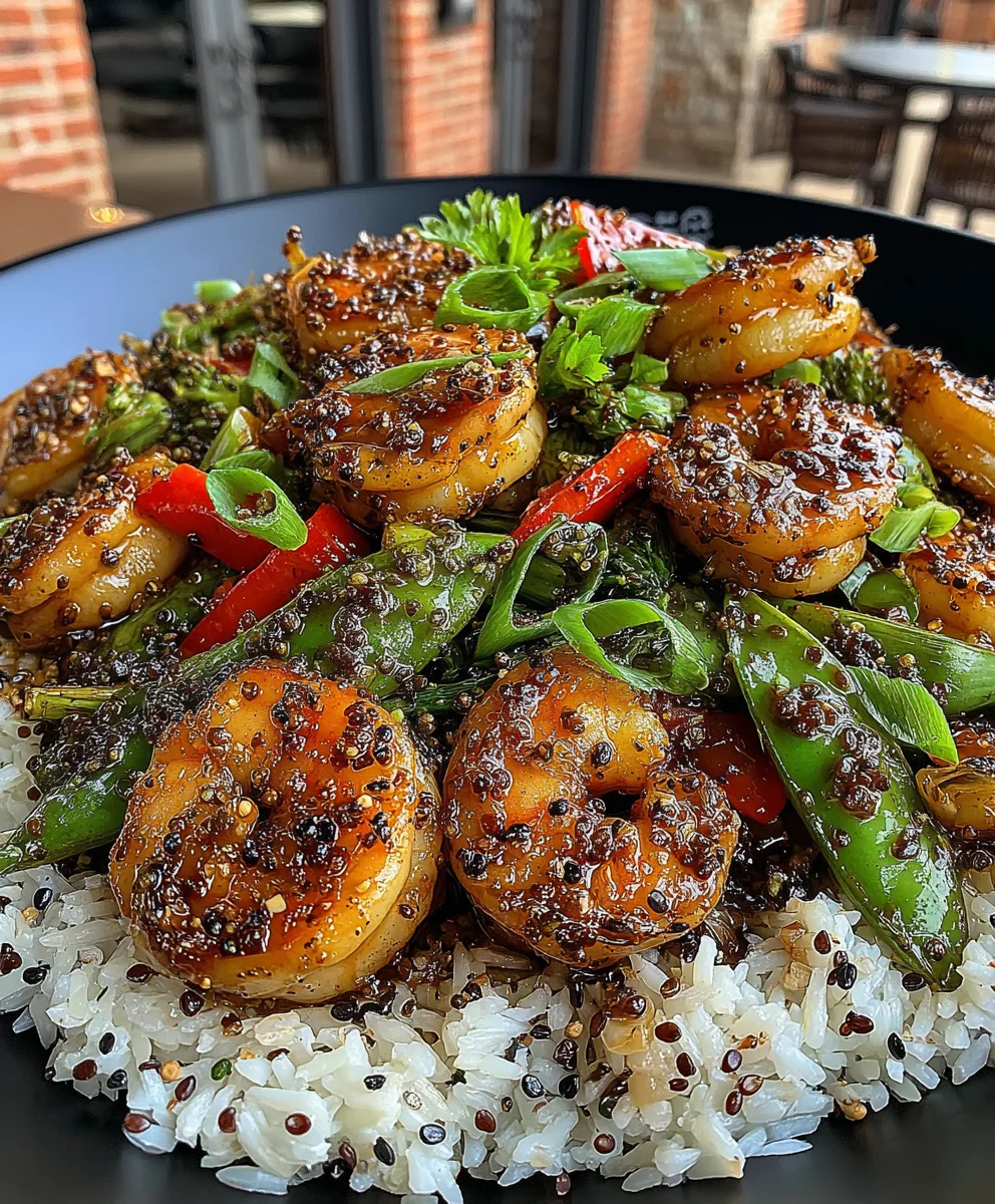 Shrimp Stir-Fry with Bell Peppers, Snap Peas, and Teriyaki Glaze