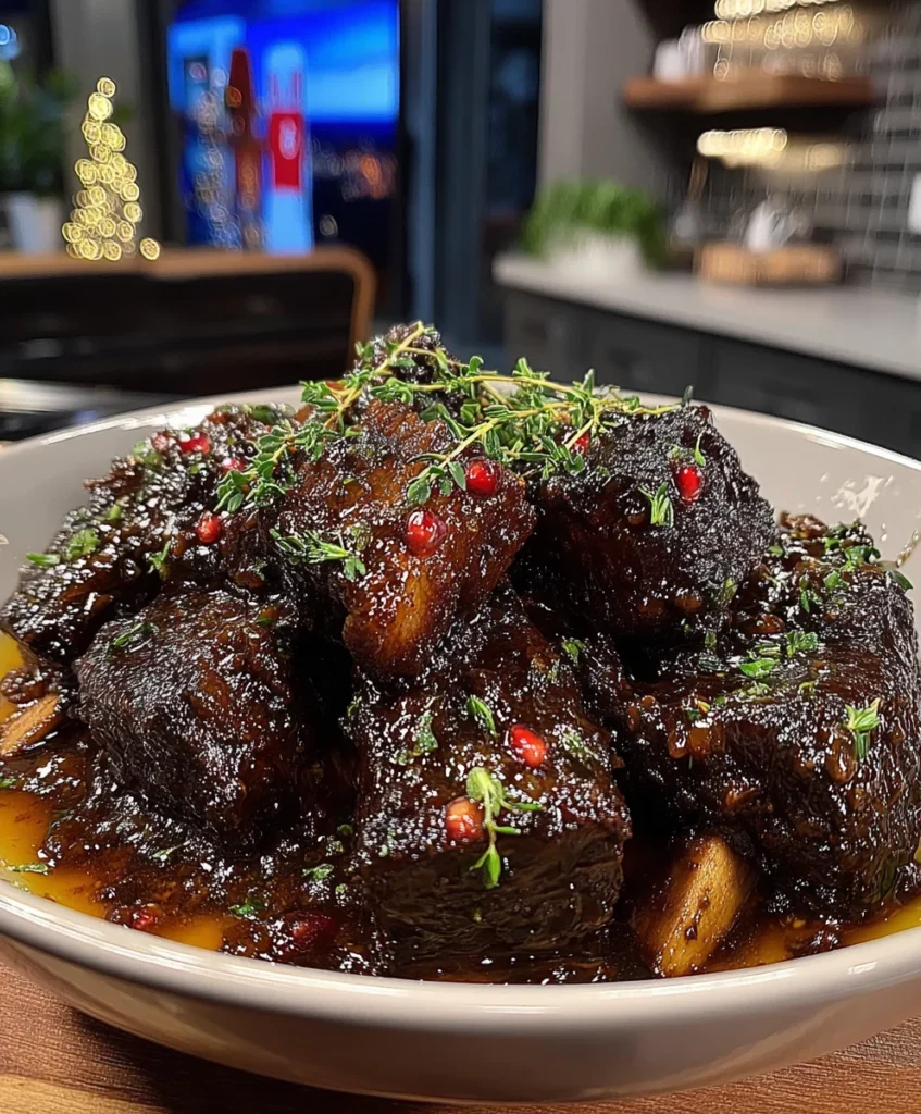 Slow-Braised Short Ribs in a Rich Pomegranate and Balsamic Reduction