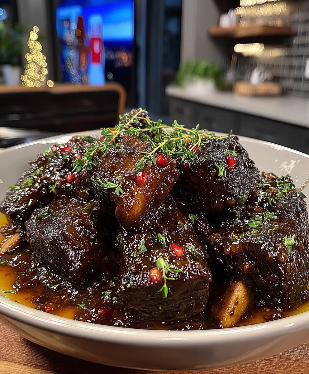 Slow-Braised Short Ribs in a Rich Pomegranate and Balsamic Reduction