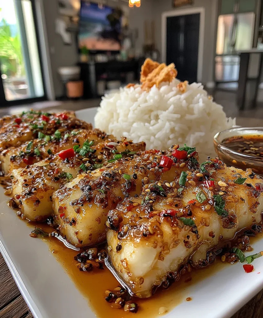 Spicy Alaska Pollock with Chili Sauce, Garlic, and Soy Sauce