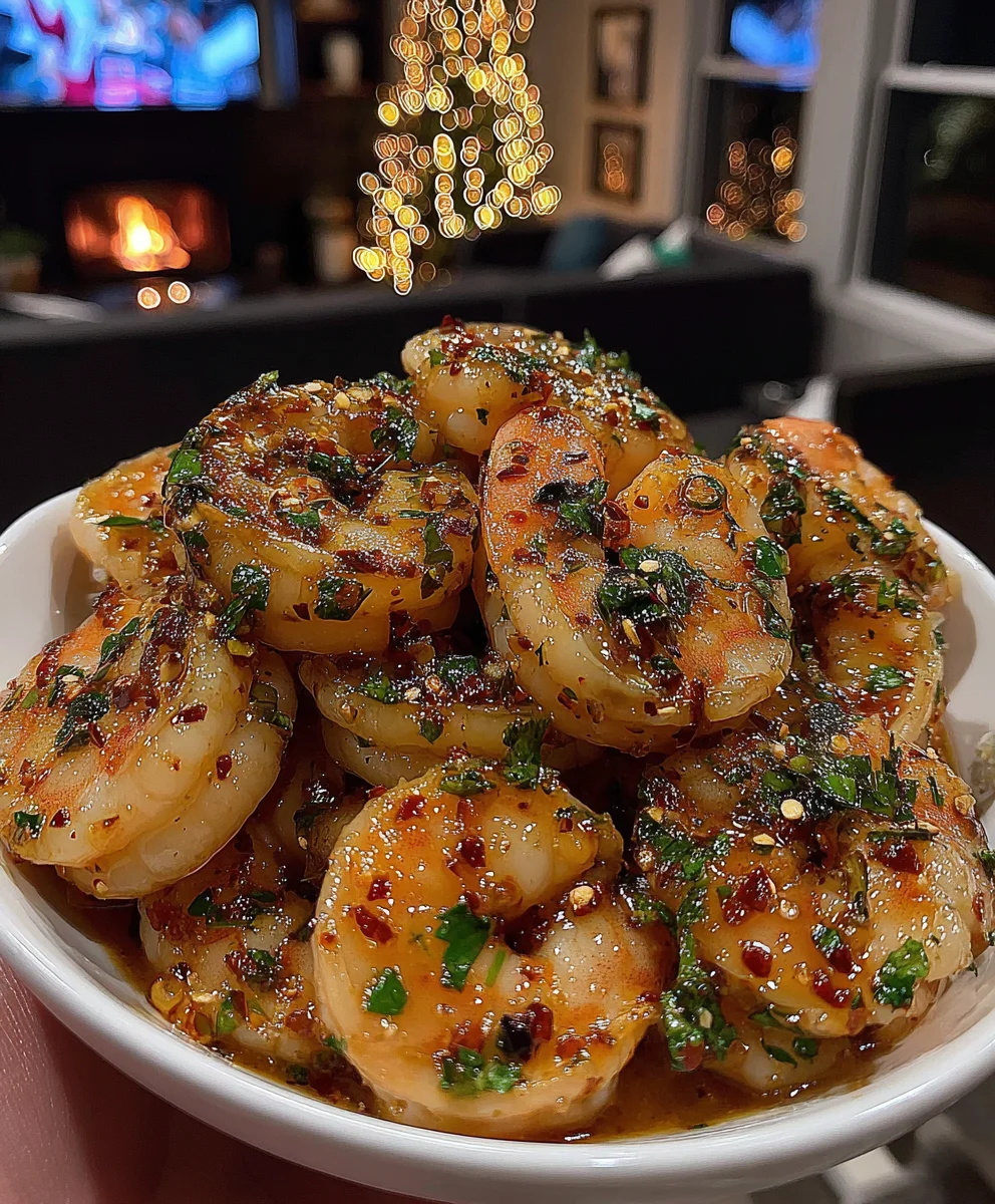 Spicy Butter Shrimp with Chili Flakes, Garlic, and Fresh Coriander