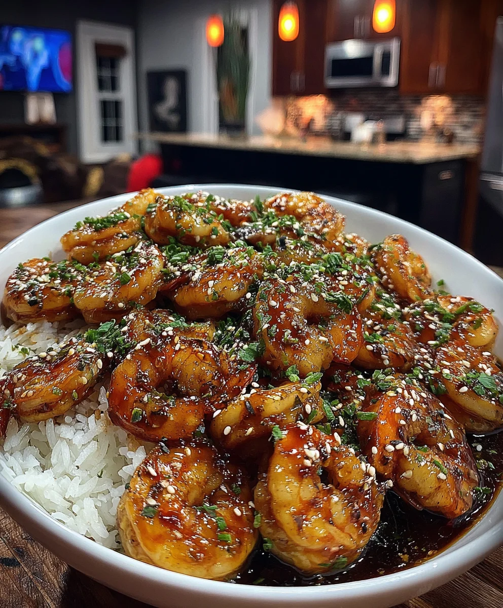 Spicy Honey Garlic Shrimp with Soy Sauce, Ginger, and Sesame Seeds