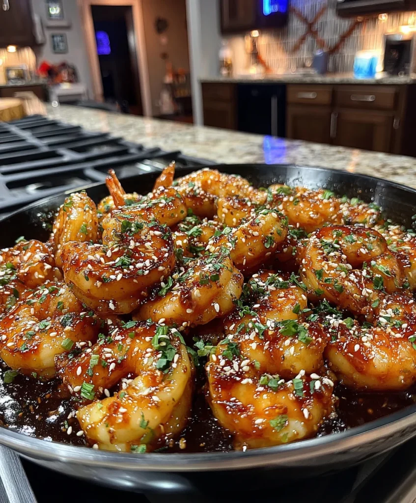 Spicy Honey Garlic Shrimp with Soy Sauce, Ginger, and Sesame Seeds