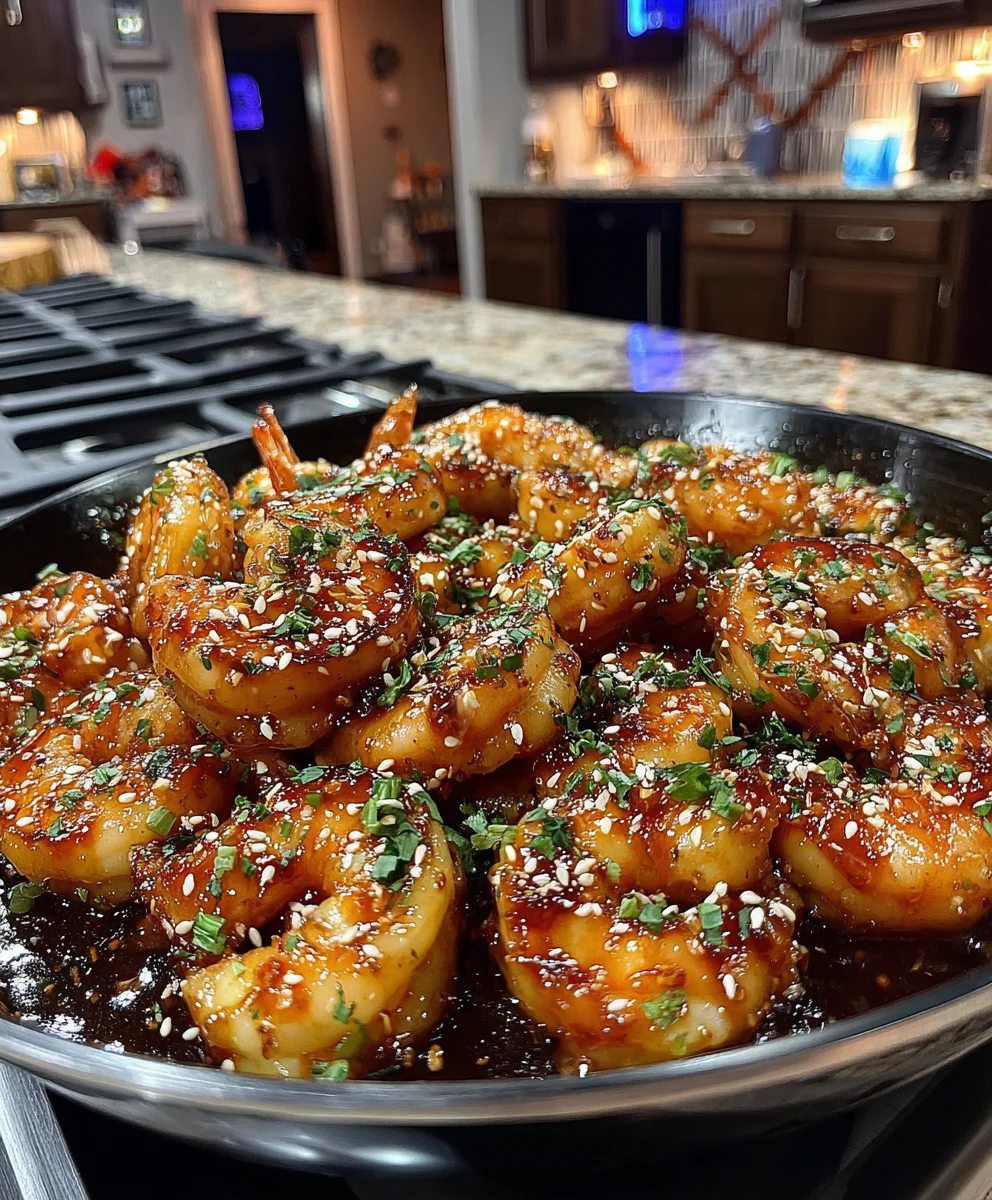 Spicy Honey Garlic Shrimp with Soy Sauce, Ginger, and Sesame Seeds