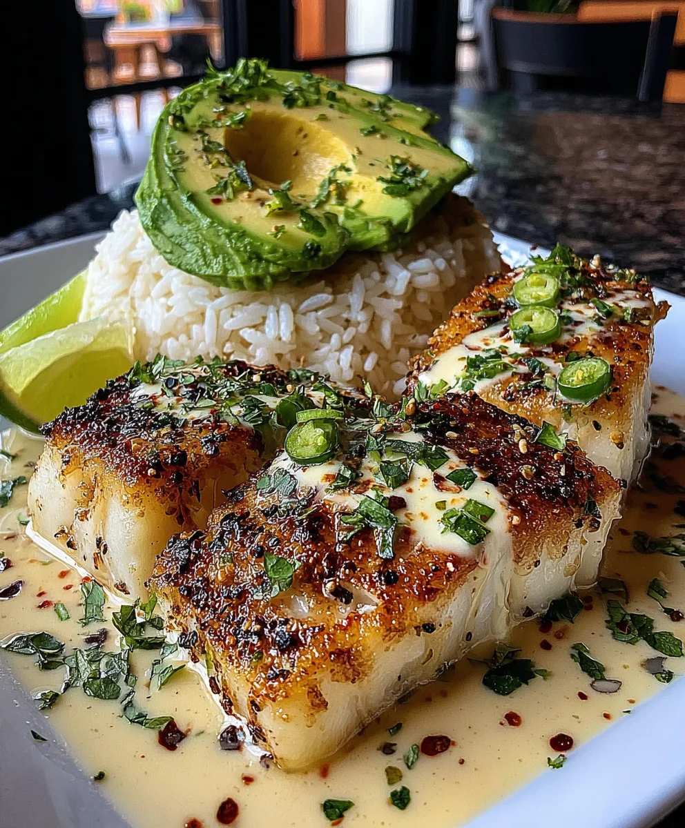 Zesty Cod with Creamy Avocado, Jalapeño, and Lime Crema Sauce