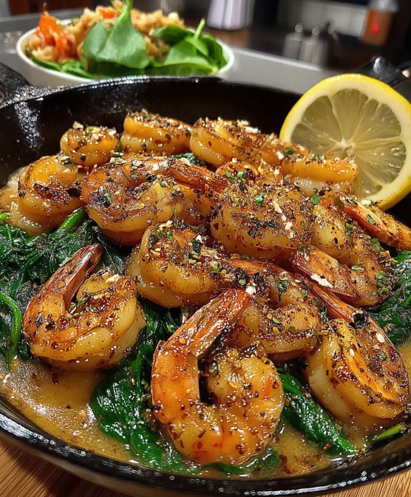 Zesty Shrimp and Spinach Skillet with Lemon Juice, Garlic, and Cracked Black Pepper