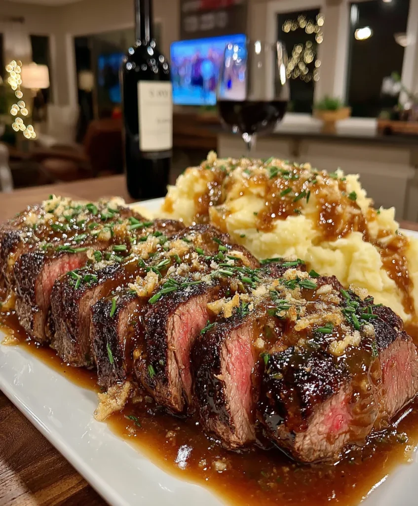 Juicy Garlic Herb Beef Steak with Slow-Cooked Onion Gravy